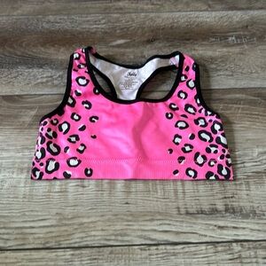 Girls Bright Pink Leopard Sports Bra Size 8/10